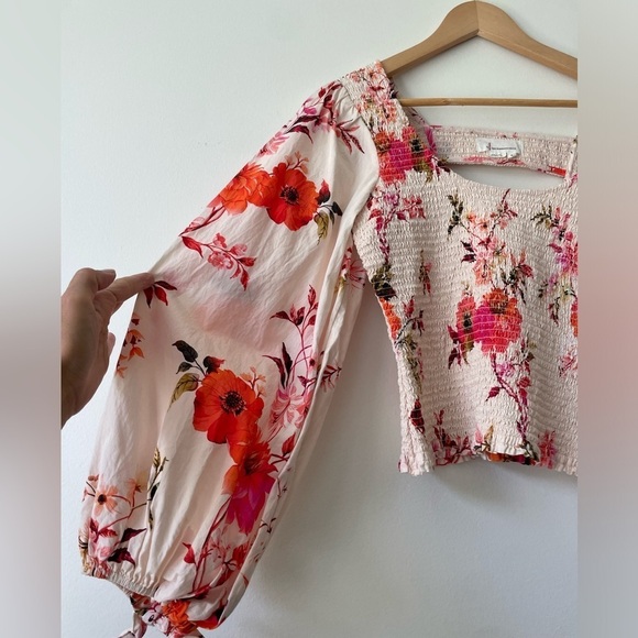 Anthropologie Floral Blouse Size XS/S Smocked Puff Long Sleeve Cotton - Picture 5 of 11